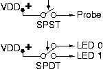 VDD to SPST/SPDT to LED connection diagram