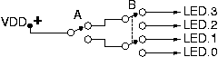 2-to-4 decoder using binary tree of DPDT switches