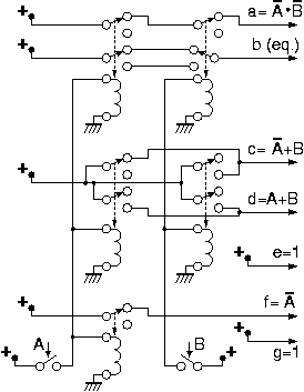 Relay implementation of the A-b-c-d display Ckt