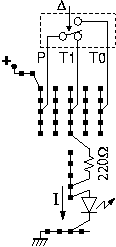 Circuit state with depressed switch lighting up the LED