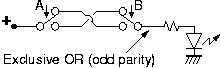 Circuit of XOR logic using two SPDT switches