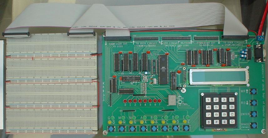 Photograph of laboratory setup with ribbon cables