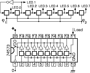 Two-phase-clocked shift register, using two 74573