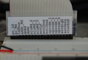 Photograph of connector bringing control signals to breadboard