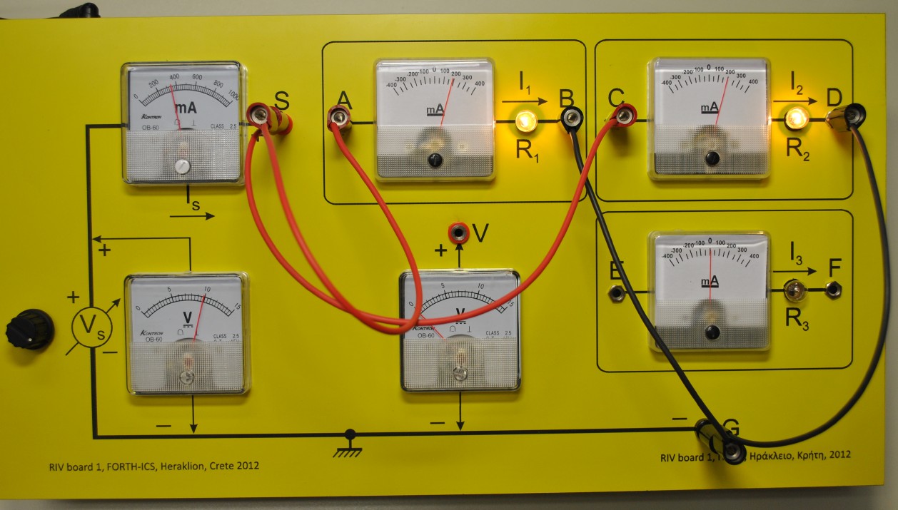 Photo of lab RIV board with 2 resistors in parallel