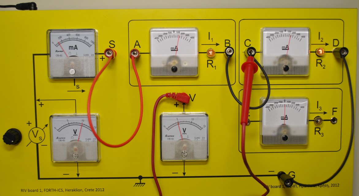 Photograph of lab RIV board with 2 resistors in series