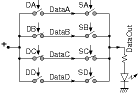 Multiplexer made of OR-connected switches